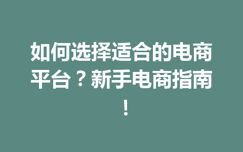如何选择适合的电商平台?新手电商指南!