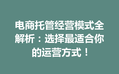 电商托管经营模式全解析:选择最适合你的运营方式!