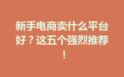新手电商卖什么平台好?这五个强烈推荐!