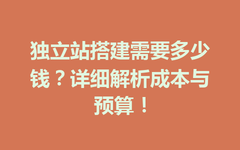 独立站搭建需要多少钱?详细解析成本与预算!