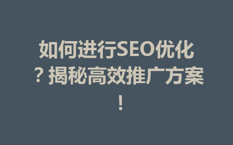 如何进行SEO优化?揭秘高效推广方案!