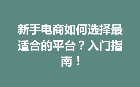 新手电商如何选择最适合的平台?入门指南!