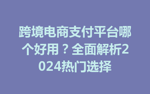 跨境电商支付平台哪个好用?全面解析2024热门选择
