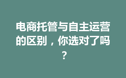 电商托管与自主运营的区别,你选对了吗?