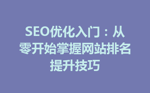 SEO优化入门:从零开始掌握网站排名提升技巧
