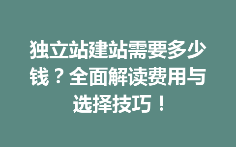 独立站建站需要多少钱?全面解读费用与选择技巧!