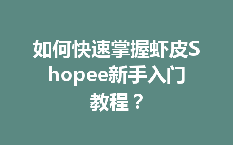 如何快速掌握虾皮Shopee新手入门教程?