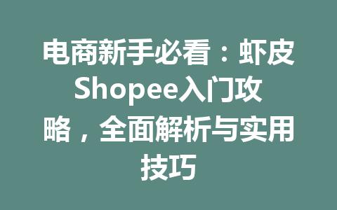 电商新手必看:虾皮Shopee入门攻略,全面解析与实用技巧