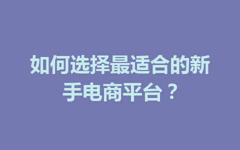如何选择最适合的新手电商平台?
