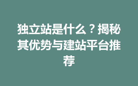 独立站是什么?揭秘其优势与建站平台推荐