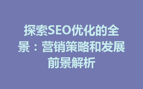 探索SEO优化的全景:营销策略和发展前景解析