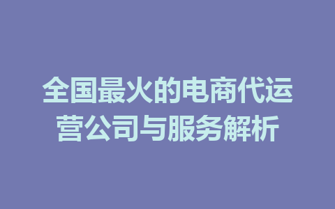 全国最火的电商代运营公司与服务解析