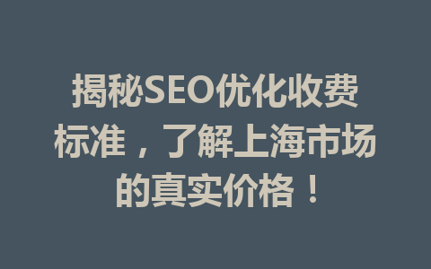 揭秘SEO优化收费标准,了解上海市场的真实价格!
