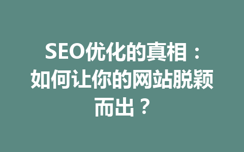SEO优化的真相:如何让你的网站脱颖而出?