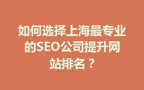 如何选择上海最专业的SEO公司提升网站排名?