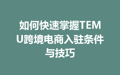 如何快速掌握TEMU跨境电商入驻条件与技巧