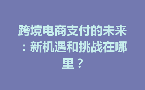 跨境电商支付的未来:新机遇和挑战在哪里?