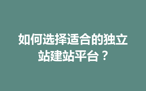 如何选择适合的独立站建站平台？