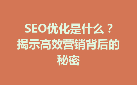 SEO优化是什么?揭示高效营销背后的秘密