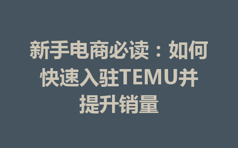 新手电商必读:如何快速入驻TEMU并提升销量