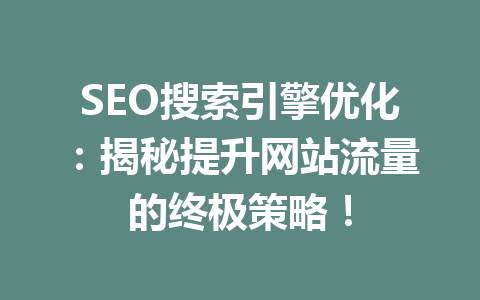 SEO搜索引擎优化:揭秘提升网站流量的终极策略!