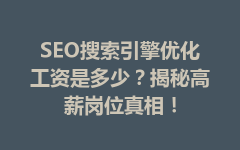 SEO搜索引擎优化工资是多少？揭秘高薪岗位真相！