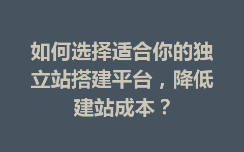 如何选择适合你的独立站搭建平台,降低建站成本?