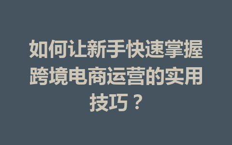 如何让新手快速掌握跨境电商运营的实用技巧?
